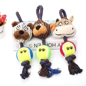 Großhandel hund tennis ball mit squeaker-Großhandel gut verkaufen online Plüsch Hundes pielzeug mit Seil und Tennisball Quietscher im Inneren