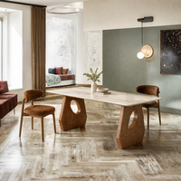 Table à manger moderne de luxe 3m avec plateau en marbre artificiel et base en bois de frêne massif pour la maison et la cuisine