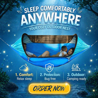Hamac de camping portable en nylon pour 2 personnes avec moustiquaire, sangles d'arbre et lit suspendu ultraléger pour la randonnée en extérieur