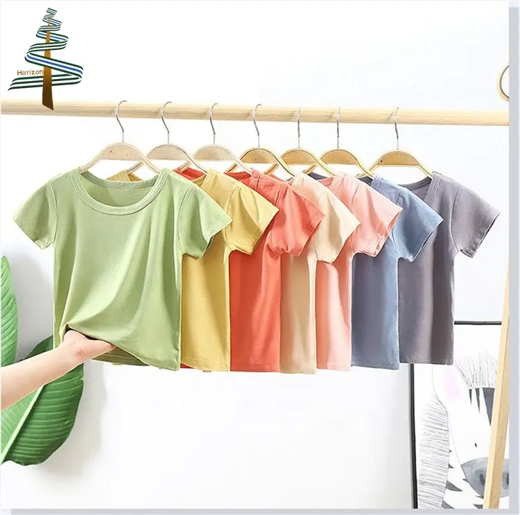 Toptan çocuklar yaz düz kısa kollu Modal gömlek Tops bebek kız erkek Toddler düz renk ince T-Shirt