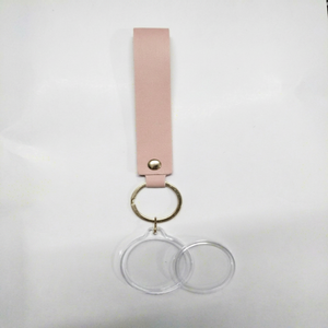 <b>Pink</b> Leather Keychain With Acrylic Round Photo <b>Frame</b> Metal Ring Simple Cute Design - Product Image 1