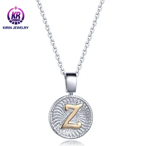 Kalung perak Sterling 925 wanita, dengan nama awal besar dan liontin berlapis emas 18K untuk pernikahan