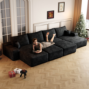 Ensemble de canapés sectionnels en tissu compressé pour salon, chaise longue modulaire, rembourrage sous vide, moderne, en velours côtelé avec garnissage en coton - Product Image 1