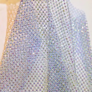 Luxury <strong>Lace</strong> Net <strong>Fabric</strong> with 3mm Sparkling Acrylic AB Rhinestone Elastic Mesh Cloth <strong>Stretchable</strong> Fishing Net for Dress Garment - Product Image 4