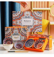 Ensemble de bols en céramique Bohemia imprimés colorés sous glaçure, nouveau design, pour cuisine, 2, 4 ou 6 pièces, pour riz et soupe, 4,5 pouces