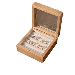 Furun Solid Wood Jewelry Box Rectangle Elegant Floral Pattern <b>Storage</b> Display Rack For <b>Rings</b> And Jewelry - Product Image 5