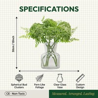 30cm Kunstmatige Groene Allium Bloemstuk, Bolvormige Knopclusters, Varenblad, Glazen Vaas, Op Maat OEM, Decoratie voor Huis en Kantoor