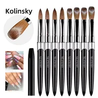 Pincel de Uñas Acrílico Kolinsky 100% Puro, Profesional, para Salón, Ovalado/Plano, Mango Metálico, Pincel para Arte de Uñas con Logotipo Personalizado Disponible
