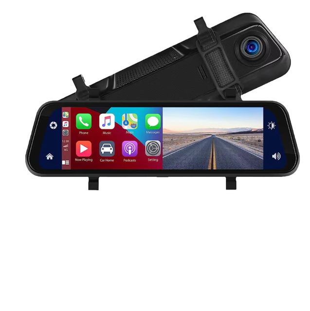 9.66'' IPS Touch Screen Streaming Media Car Mirror DVR Front Rear Dash Cam Wireless Carplay Android Auto