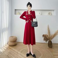 Robe longue élégante en maille patchwork à manches longues pour femme 2026