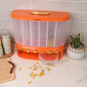New Style Large Capacity Storage for Kitchen Plastic Storage box Six Parts Multifunction Container Orange