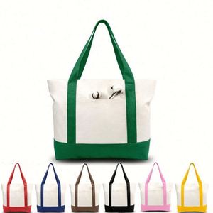 Bolsa de Lona de 12 oz Disponible en Stock, Bolsa de Hombro de Algodón de Gran Capacidad con Cierre de Cremallera, Bolsas de Compras Portátiles con Logotipo Personalizado - Product Image 1