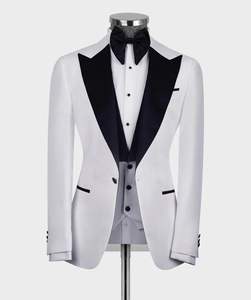 Costumes blancs pour hommes noir revers coupe ajustée 3 pièces mariage marié bal mâle vêtements Blazer gilet pantalon ensembles mariage smoking <span class=keywords><strong>tenue</strong></span> - Product Image 1