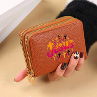 Dompet Pendek PU Wanita Baru Dompet Pola Kartun Modis Dompet Koin Ritsleting Sederhana Berkualitas Tinggi Poliester Multifungsi
