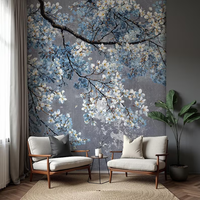 Papier peint texturé gris en tissu non tissé de qualité supérieure avec motif d'arbre fleuri pour les murs de maisons modernes