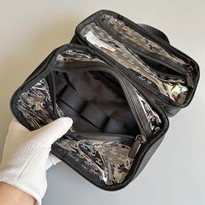 2 Petites trousses de maquillage de poche en tissu Oxford noir, imperméables, sac de beauté en matériau épaissi, double fermeture éclair, trousse de toilette - Product Image 5