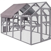 Grande enclos amovible en bois pour chats, maison de chat d'extérieur avec ponts, allées et toit.