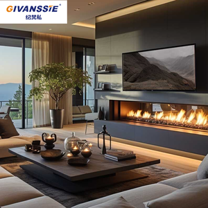 <span class=keywords><strong>Meuble</strong></span> <span class=keywords><strong>TV</strong></span> mural <span class=keywords><strong>gris</strong></span> moderne sur mesure avec foyer intégré pour salon intelligent - Product Image 1