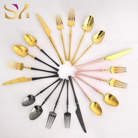 Bulk Stainless Steel Gold Flatware Set with Multi Color Tapered Handle for Wedding Party and Hotel Restaurant Table Use