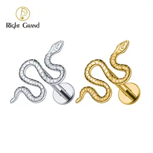 Right Grand 16G ASTM F136 Titanium Snake Labret orecchino Flat Back Stud Tragus Helix Medusa Monroe Piercing Fashion Jewelry