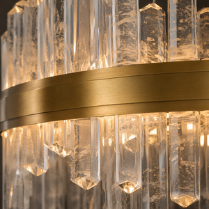 Luminaire suspendu circulaire en cristal pour intérieur, barre verticale transparente, anneau en laiton poli, lumière LED, télécommande, hauteur réglable pour - Product Image 3