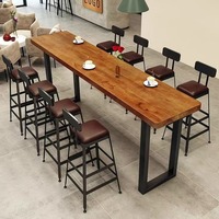 Prix de gros Meubles commerciaux Dîner en métal Longue dalle de bois Café Haut Restaurant Table de bar