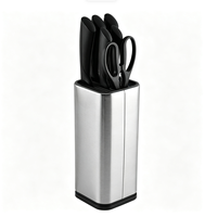 Ensemble de 7 couteaux de cuisine en acier inoxydable noir avec revêtement antiadhésif, bloc à couteaux en acier inoxydable et ciseaux de cuisine