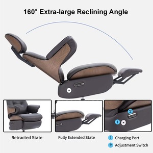 Sedia da <span class=keywords><strong>Ufficio</strong></span> Ergonomica Elettrica in Pelle Stile Mid-Century Modern |   Supporto Lombare in Legno |   Poggiapiedi |   Poltrona Reclinabile per Casa e <span class=keywords><strong>Ufficio</strong></span> - Product Image 4