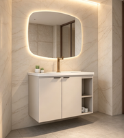 Meuble de salle de bain mural en PVC et MDF, miroir moderne rétroéclairé par LED, meuble-vasque de salle de bain, meuble-vasque flottant