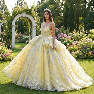 Vestido de Novia de Lujo Wxd10 Plateado Brillante con Cuentas de Cristal Hechas a Mano, Vestido de Gala con Cola de Brillo Jancember - Product Image 1
