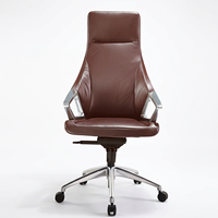 Chaise de bureau pivotante à dossier haut en cuir, siège de direction réglable en hauteur, inclinable, accoudoirs métalliques, base à 5 étoiles sur roulettes