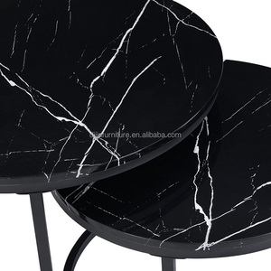 2 PC Meubles de salon ronds en faux marbre <span class=keywords><strong>Table</strong></span> <span class=keywords><strong>basse</strong></span> nid à bas prix avec métal noir/cadre <span class=keywords><strong>Table</strong></span> pour meubles d'intérieur - Product Image 4