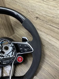 Volant sport, cuir perforé à fond plat avec palettes de changement de vitesse pour <span class=keywords><strong>Audi</strong></span> A3 A4 A5 A6 A7 Q3 <span class=keywords><strong>Q5</strong></span> Q7 TT R8 <span class=keywords><strong>S</strong></span> <span class=keywords><strong>Line</strong></span> - Product Image 5