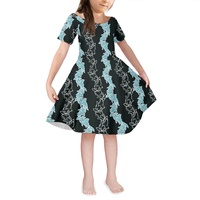 Robe à manches courtes pour filles avec col rond Puakenikeni Flower Lei Print Girl Dress Vente chaude