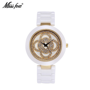 Women's Fashionable Ceramic Four-leaf Clover Waterproof Diamond-<b>set</b> <b>Watch</b>. Factory Direct Sale. - Product Image 2
