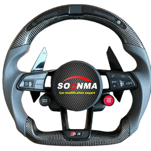 Volant R8 <span class=keywords><strong>S</strong></span> <span class=keywords><strong>Line</strong></span> avec bouton de démarrage, entièrement en Alcantara, LED, pour Audi <span class=keywords><strong>A3</strong></span> A4 A5 A6 A7 A8 C7 C8 B8 B9 S3 S4 S5 S6 RS3 RS5 RS6 C8 - Product Image 1