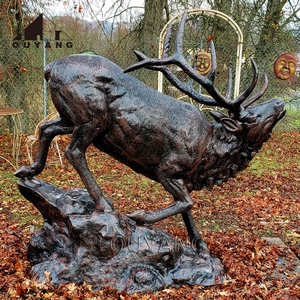 Escultura de Ciervo Macho Saltando en <span class=keywords><strong>Bronce</strong></span> Vintage Fundido a Mano, Estatua de Ciervo Realista Grande en Cobre para Decoración de Jardín y Paisaje - Product Image 3