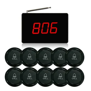 Thiết Bị Nhà Hàng Không Dây Hệ Thống Nút Gọi Bồi Bàn 1 Bộ Thu Hiển Thị 10 Chuông - Product Image 1