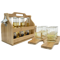 Support à bouteilles moderne en bambou avec ouvre-bouteille et planches d'échantillonnage, porte-boissons multifonction pour bière