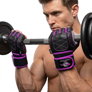 Gants de sport en cuir véritable respirants et antidérapants à demi-doigts avec support de poignet et protection de la paume – Qualité supérieure, légers, fermeture auto-agrippante - Product Image 1
