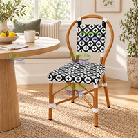 Chaise de salle à manger HappyLife noire et blanche tressée, dossier rond, aspect bambou, style bistrot français, chaise en rotin