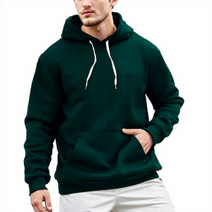 Sweat à capuche beige pour homme, coupe classique, décontracté, pour l'automne, en molleton tricoté, avec poches, couleur unie - Product Image 2