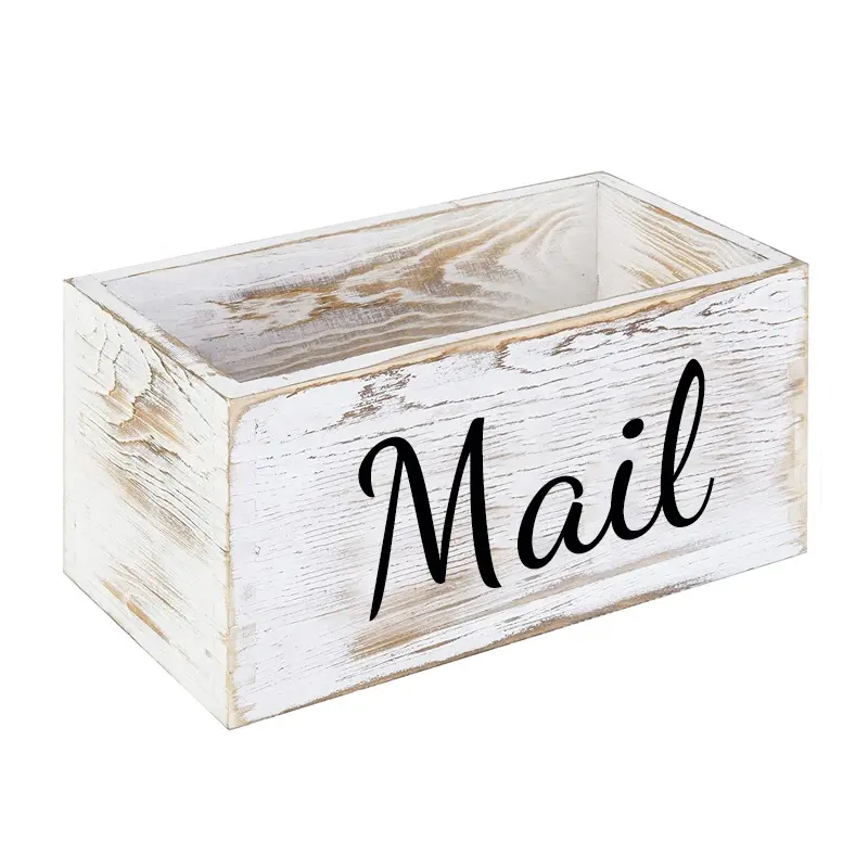 Fabrik OEM weiß getünchte Holz Tischplatte dekorative Mail Holder Aufbewahrung sbox mit Letter Word Script Design