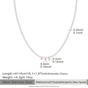 Elegante Collar de <span class=keywords><strong>Perlas</strong></span> Pequeñas de 2.5mm con Circonitas en Forma de Lágrima, Cadena para Clavícula, Acero Inoxidable Chapado en <span class=keywords><strong>Oro</strong></span> - Product Image 6