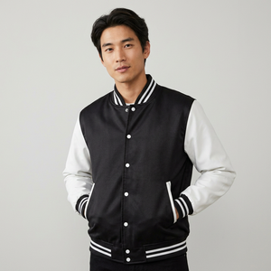 OEM Clothing Manufacturers Custom Embroidered Genuine Leather Breathable Heavyweight Casual <b>Bomber</b> <b>Jacket</b> <b>Men's</b> Vintage <b>Varsity</b> - Product Image 1