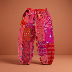 Women's Bohemian Print Rayon Patchwork Mid-Waist Elastic Ruffles Casual Long Lounge <b>Pants</b> Breathable Summer Eco-Friendly - Product Image 2
