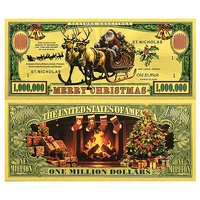 Billet de banque en or 24 carats Noël 2026, 1 000 000 USD, pièce de collection, cadeau de monnaie de Noël pour enfants, décoration familiale, 15x7cm, double face