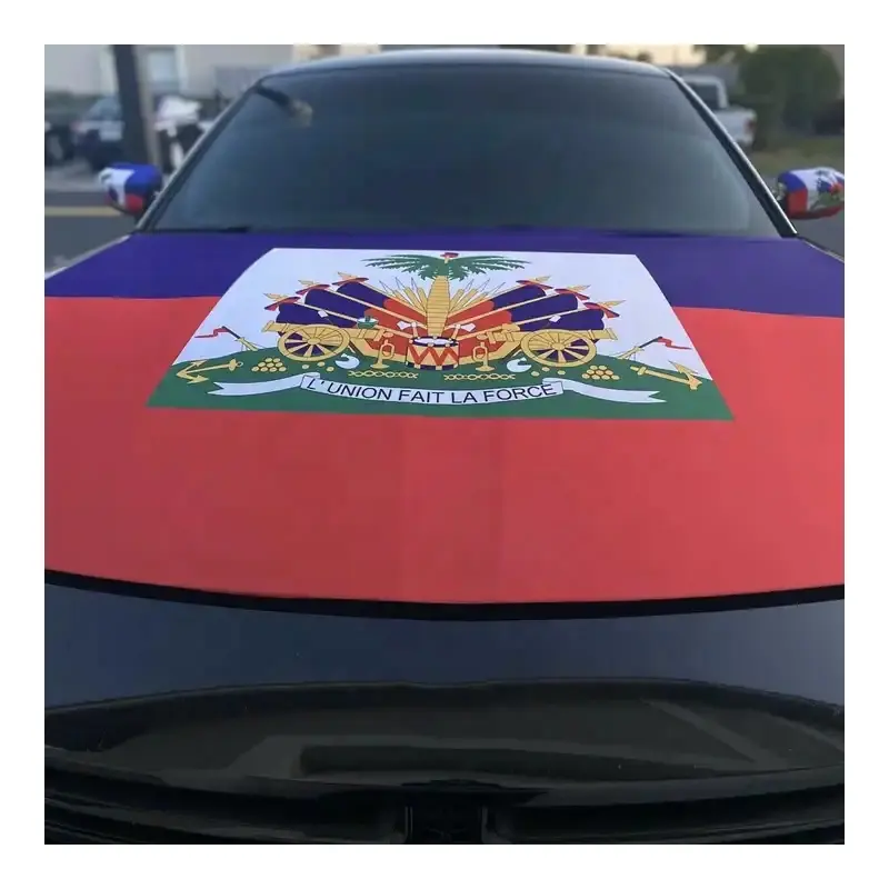 卸売ハイチ車のフードフラグカスタマイズされたフラグ弾性素材デジタル印刷ハイチ車のエンジンフードカバーフラグ