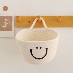Cotton Smiley Face Storage Basket Wall Mounted Round For Living Room Bedroom Bathroom - Product Image 1