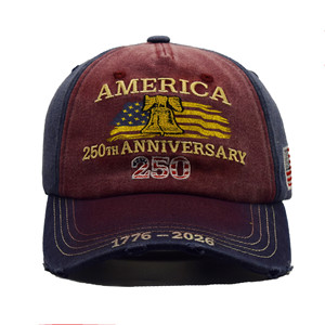 Gorra de Béisbol Ajustable de 6 Paneles de Algodón con Bordado e Impresión, Diseño del 250 Aniversario de EE. UU., Cuatro Estaciones - Product Image 1